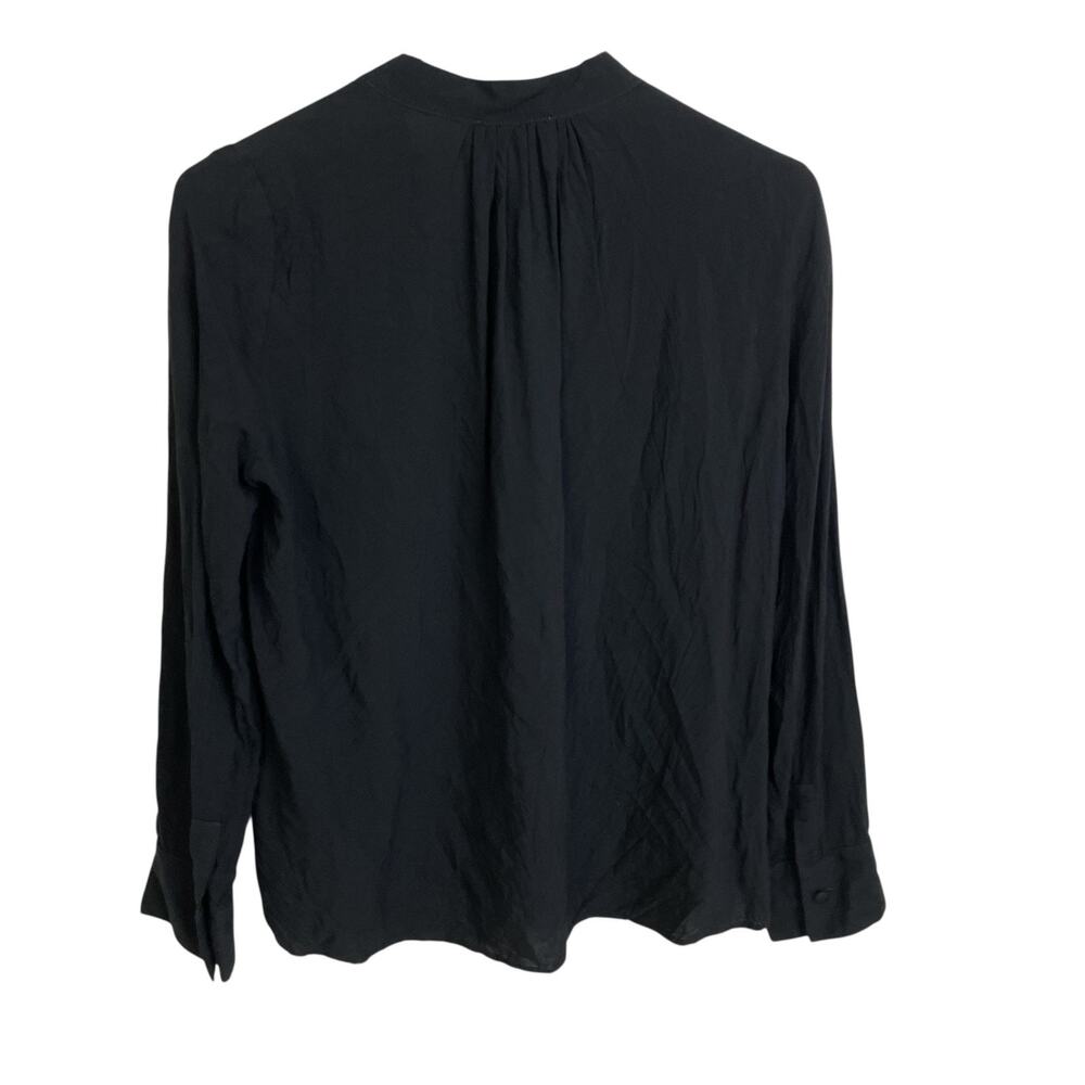 Zadig & Voltaire Tink Top Womens XS Black V Neck Blouse Long Sleeve Pleat Career - Picture 2 of 11